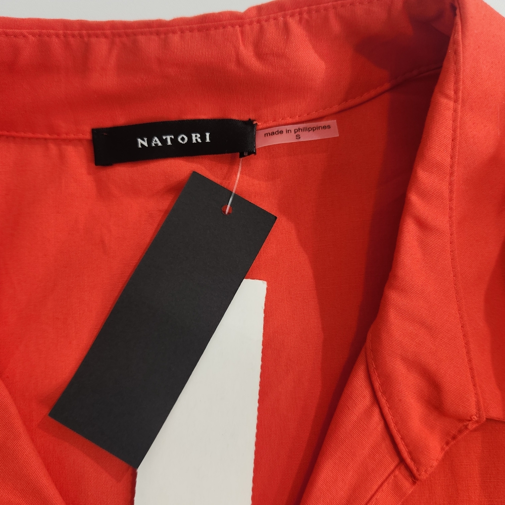 Natori Women's Collared Tunic Blouse Size S Cotton Poplin Tie Front Orange 01 - Picture 7 of 16